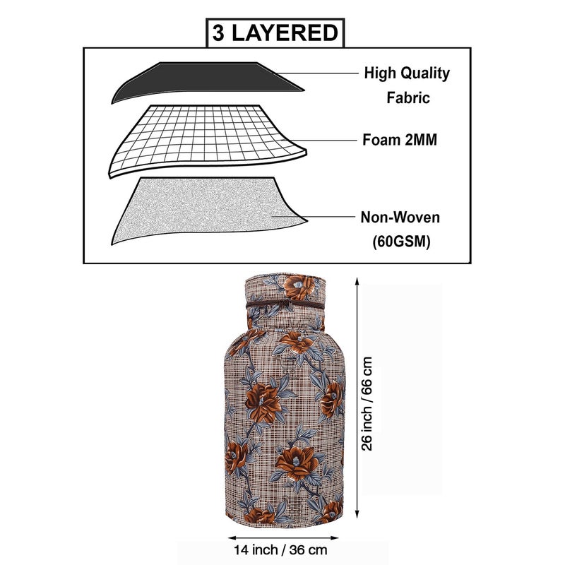 E-Retailer ERetailer Polyester 3Layered LPG Gas Cylinder Cover with Zipper Enclosure ColorFloral Brown Size26x14 Inches - Image 2