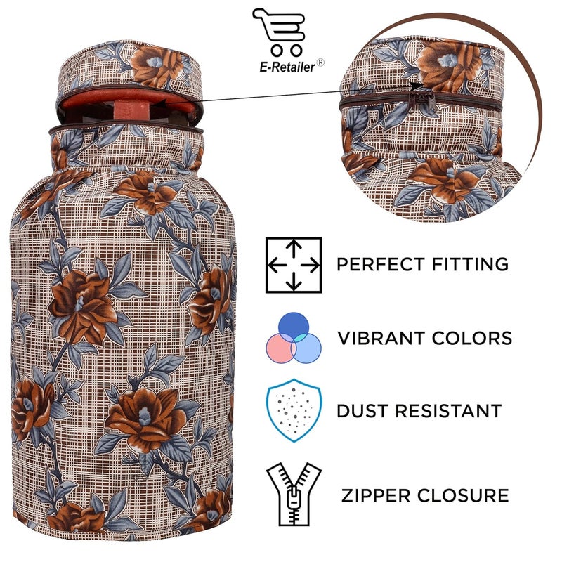 E-Retailer ERetailer Polyester 3Layered LPG Gas Cylinder Cover with Zipper Enclosure ColorFloral Brown Size26x14 Inches - Image 4