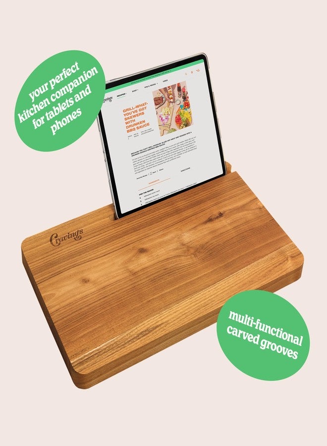 Cravings by Chrissy Teigen Cravings Chop-Chop Teak Cutting Board - 20x12-Inch Wooden Chopping Board with Carved Grooves for Phones/Tablets - Best Cutting Board for Kitchen and Meat Prep, Made from Natural Teak Wood - Image 5
