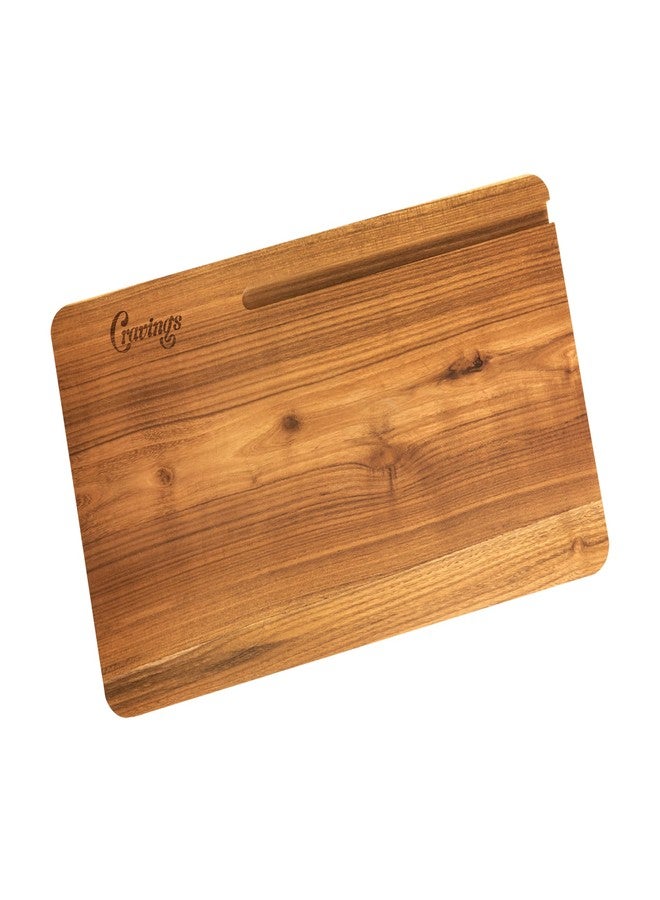 Cravings by Chrissy Teigen Cravings Chop-Chop Teak Cutting Board - 20x12-Inch Wooden Chopping Board with Carved Grooves for Phones/Tablets - Best Cutting Board for Kitchen and Meat Prep, Made from Natural Teak Wood - Image 1