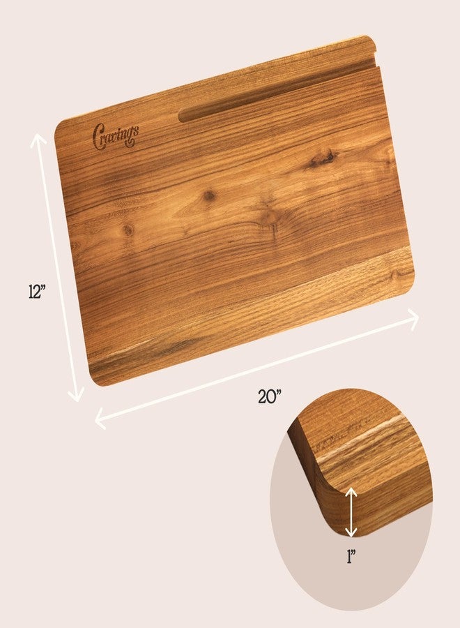 Cravings by Chrissy Teigen Cravings Chop-Chop Teak Cutting Board - 20x12-Inch Wooden Chopping Board with Carved Grooves for Phones/Tablets - Best Cutting Board for Kitchen and Meat Prep, Made from Natural Teak Wood - Image 4