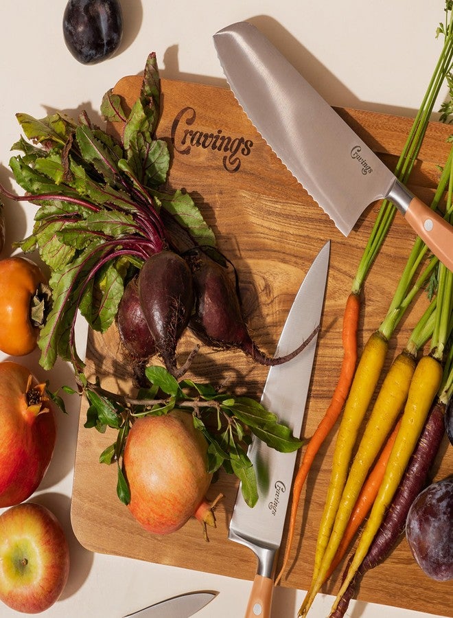 Cravings by Chrissy Teigen Cravings Chop-Chop Teak Cutting Board - 20x12-Inch Wooden Chopping Board with Carved Grooves for Phones/Tablets - Best Cutting Board for Kitchen and Meat Prep, Made from Natural Teak Wood - Image 3