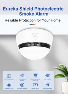 EUREKA SHIELD 10-Year Battery Smoke Detector for Home | 85dB Fire Alarm, Military-Grade Photoelectric Sensor Reduces 70% False Alarms | CE/UL Globally Certified | Easy Install (Adhesive/Screws)  - Image 4