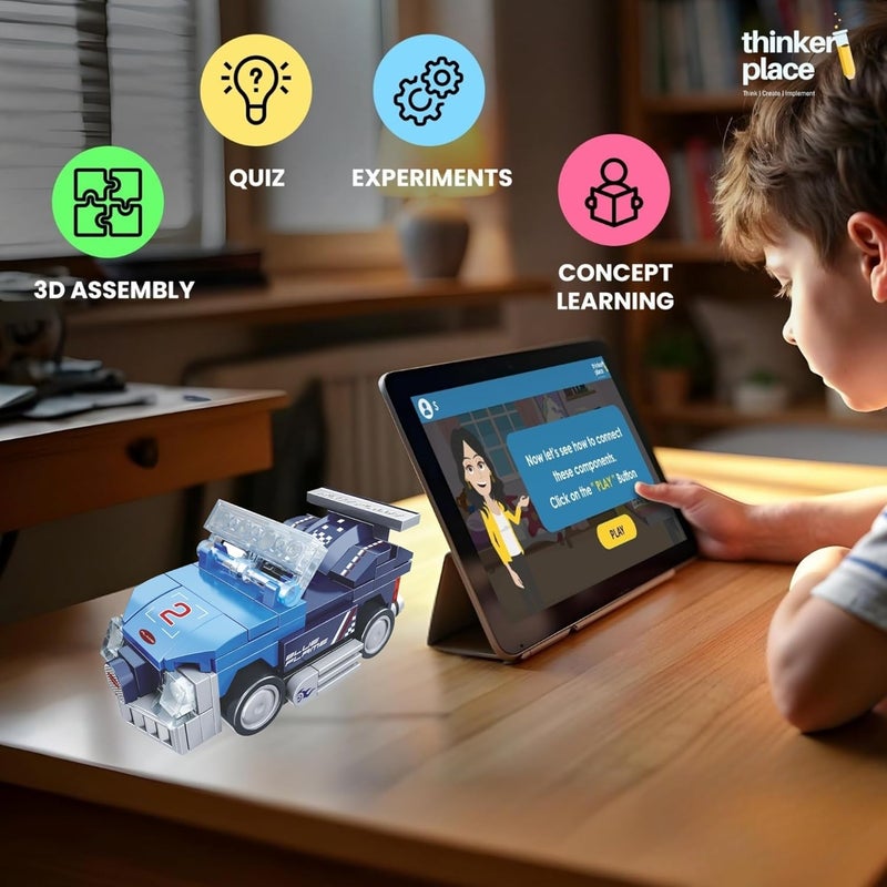 ThinkerPlace 8-in-1 Speed Racing Cars Blue Flame (97 Pieces) | Learn About Electric Vehicles | Building Block Set for Kids Age 6+ | STEM Educational Toy | Build, Collect & Create Big-Size Racing Car - Image 3