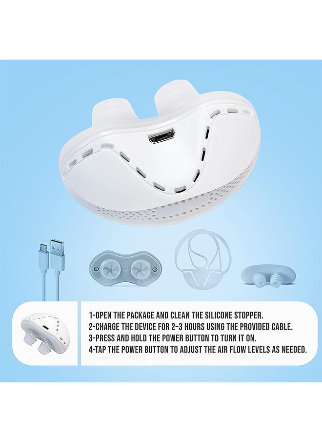 Anti Snoring Device, Adjustable Wind Speed Electric Nasal Soothing Device, Effective Snoring Prevention for Men and Women (White)