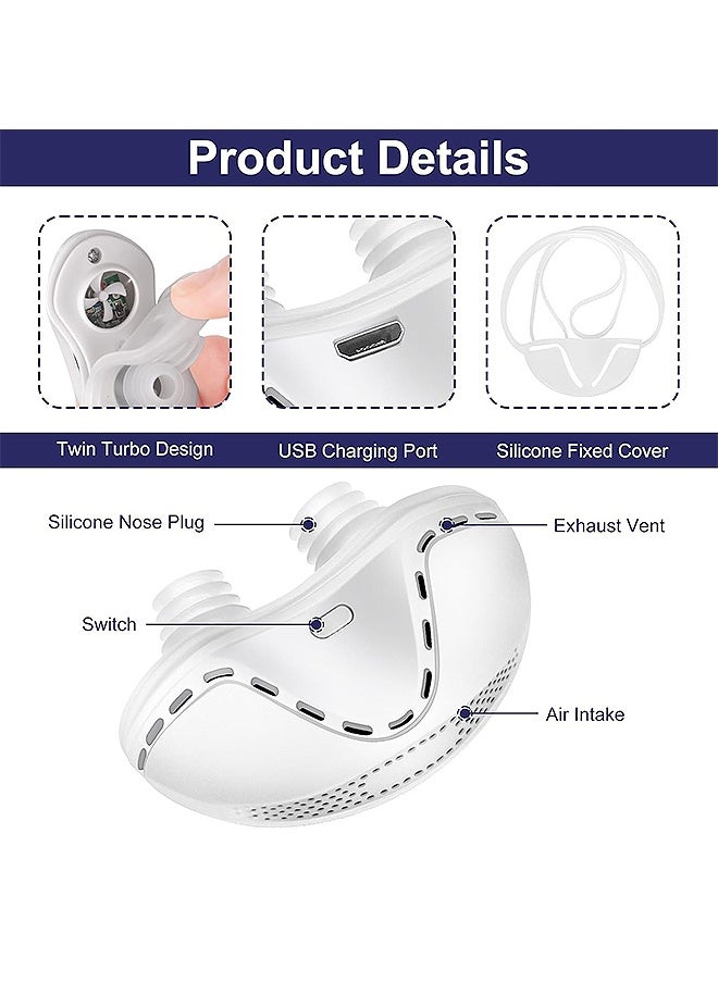 Anti Snoring Device, Adjustable Wind Speed Electric Nasal Soothing Device, Effective Snoring Prevention for Men and Women (White)