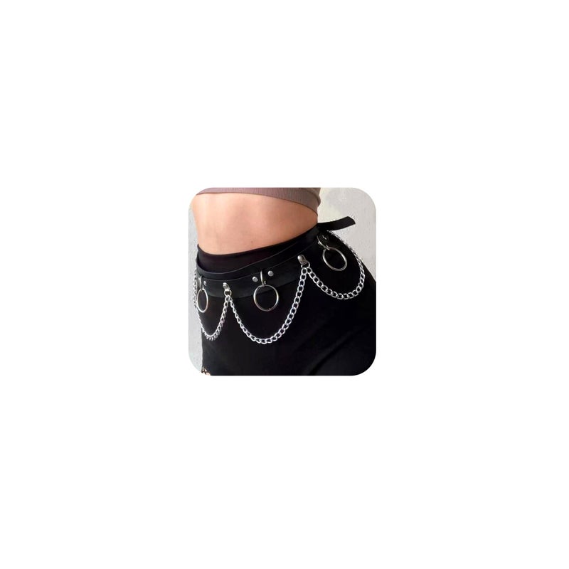 QWALIT Punk Belt with Chain for Women - Leather Body Chain Belt - Goth Accessories - Image 1