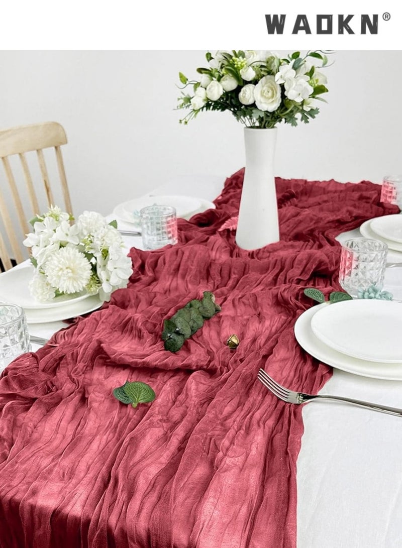 WAOKN 1 Piece Polyester Table Cloth Atmospheric Folding Bali Table Runner Elegant Red Burlap Table Runner Holiday Table Decoration Art Table Runner Home Decoration Pottery Decoration Wedding Bridal Shower Birthday Party Cake Table Décor (Red) - Image 4