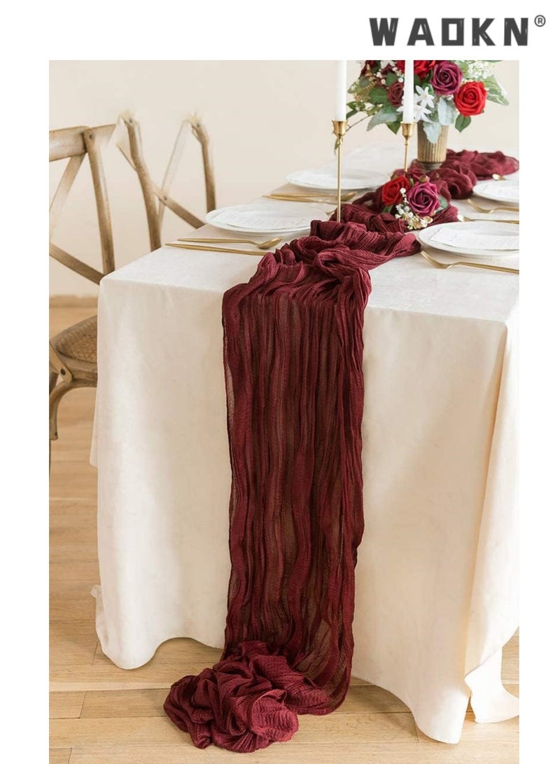 WAOKN 1 Piece Polyester Table Cloth Atmospheric Folding Bali Table Runner Elegant Red Burlap Table Runner Holiday Table Decoration Art Table Runner Home Decoration Pottery Decoration Wedding Bridal Shower Birthday Party Cake Table Décor (Red) - Image 3