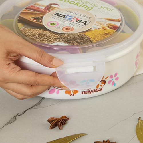 Nayasa Plastic Printed Masala Box | Spice Box For Kitchen | Plastic Masala Dabba | 100 ML Each Container Storage | Multicolor - Image 2