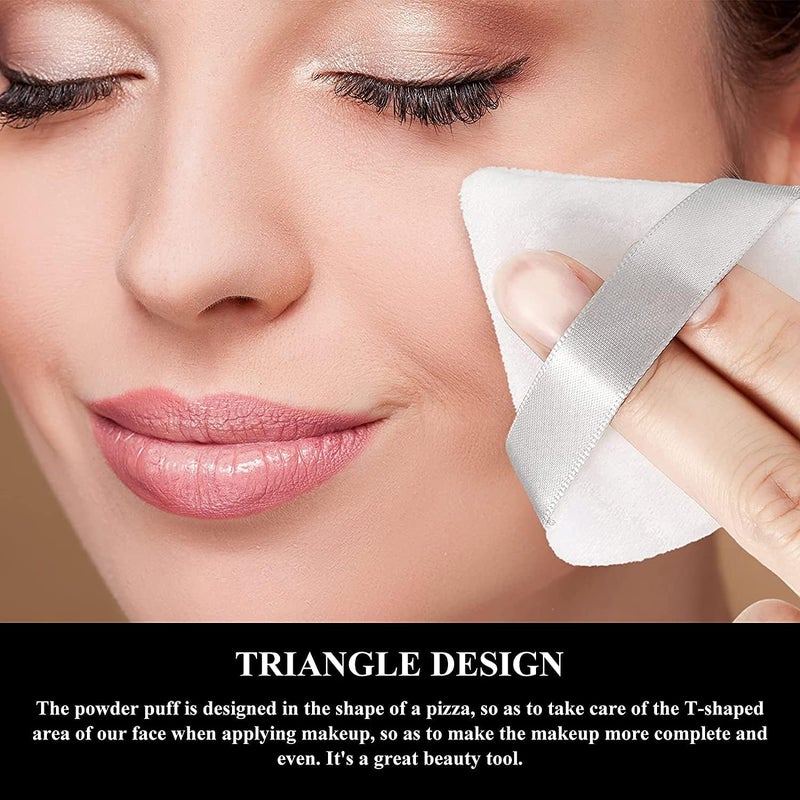 Delfino Pure Powder Puff, Face Triangle Soft Makeup Powder Puff, for Loose Powder Mineral Powder Body Powder Makeup Tool with Strap, for Contouring, Under Eyes and Corners (White) - Image 3