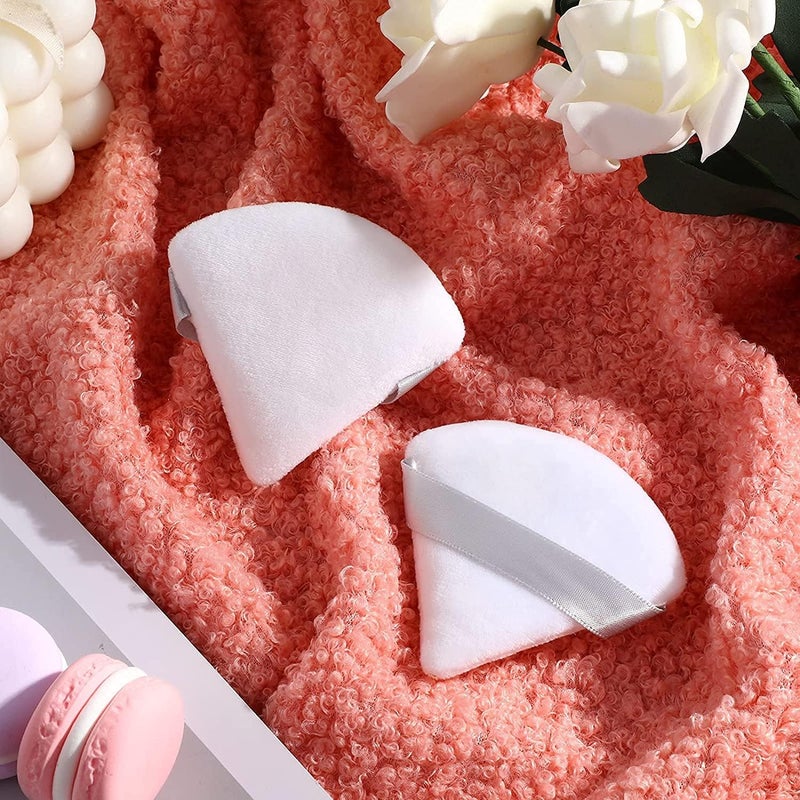 Delfino Pure Powder Puff, Face Triangle Soft Makeup Powder Puff, for Loose Powder Mineral Powder Body Powder Makeup Tool with Strap, for Contouring, Under Eyes and Corners (White) - Image 5