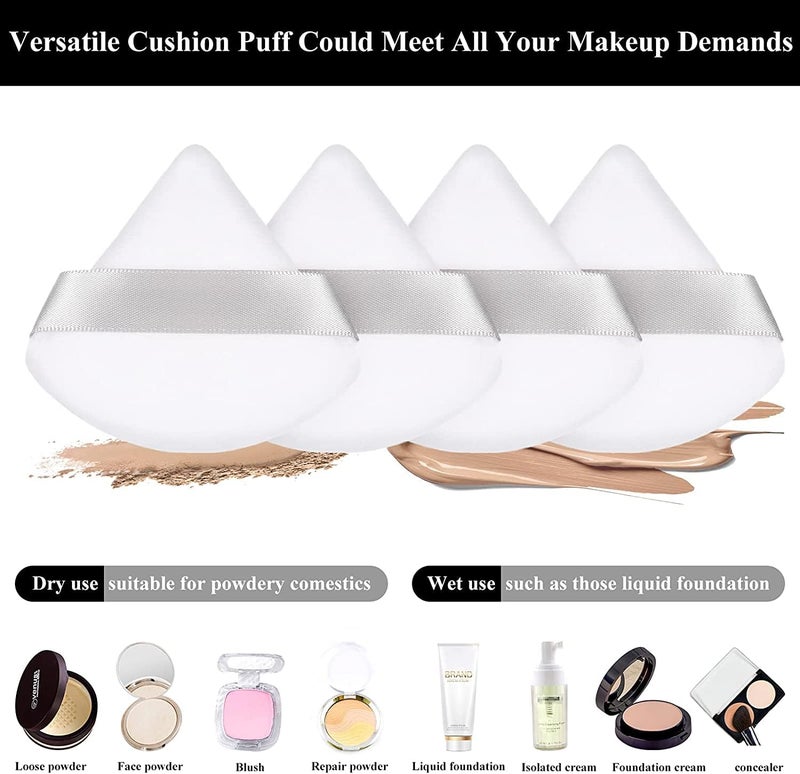 Delfino Pure Powder Puff, Face Triangle Soft Makeup Powder Puff, for Loose Powder Mineral Powder Body Powder Makeup Tool with Strap, for Contouring, Under Eyes and Corners (White) - Image 2