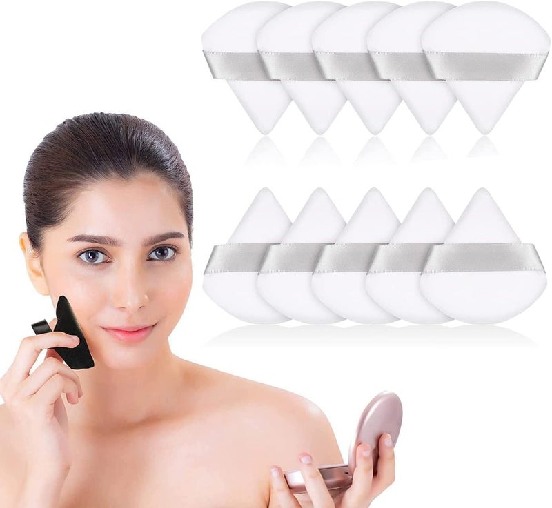 Delfino Pure Powder Puff, Face Triangle Soft Makeup Powder Puff, for Loose Powder Mineral Powder Body Powder Makeup Tool with Strap, for Contouring, Under Eyes and Corners (White) - Image 1