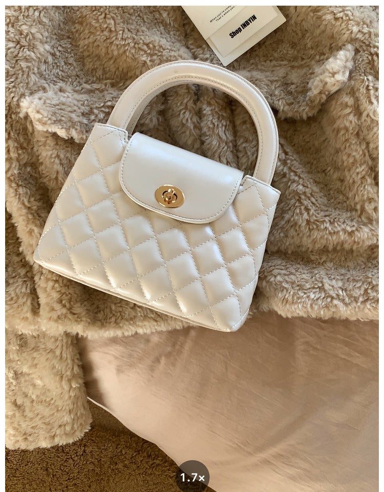 2024 Korean Quilted Chain Bag Fashion Versatile Shoulder Tote White 