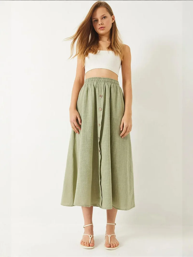 LUCCI Textured Maxi Skirt with Button Closure