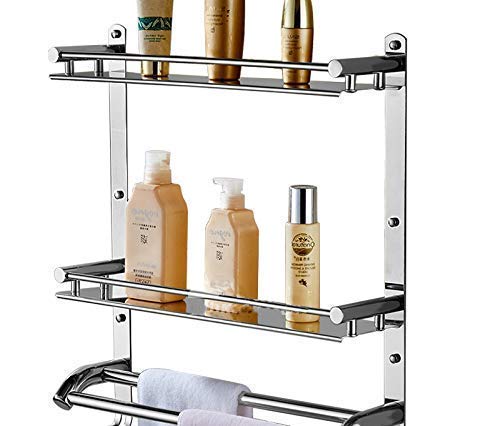 Filox High Stainless Steel Double Layer Shelf with Towel RoadMultipurpose Bath Shelf OrganizerKitchen Shelf Towel self Bathroom Shelf and Rack Bathroom Accessories - Image 3