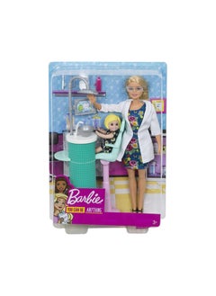 Mattel BARBIE Barbie Dentist Doll, Blonde, and Playset with Blonde Patient Small Doll, Sink, Chair and More, Career-Themed Toy for 3 to 7 Year Old Kids​ 