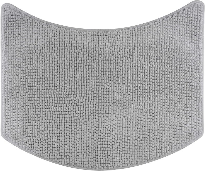FLUFFY Bath Mat for round Showers, made of Chenille, with Non-Slip Bottom (Small Curve | Shower Radius 55 cm, Grey) - Image 1