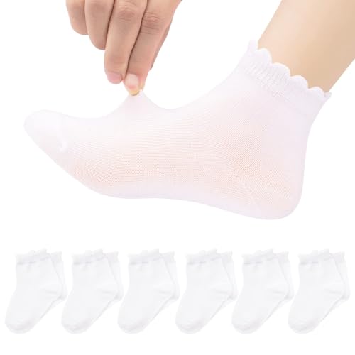 Looching 6 Pack Toddler Baby Girls Boys No Show Ankle Socks Cotton White Mesh Thin Low Cut Socks Kids 6-8Years - Image 1
