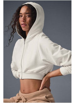 alo short zipper women's hoodie, spring and autumn high-waisted slimming sports jacket with cap