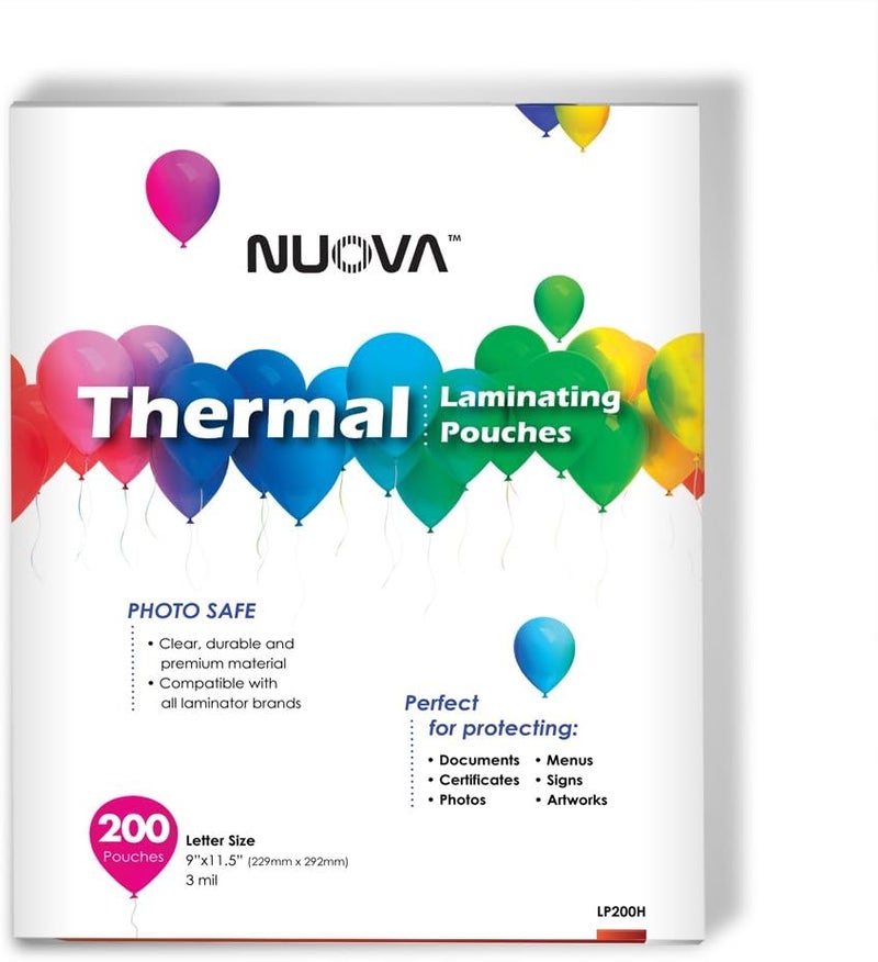 NUOVA Premium Thermal Laminating Pouches, 9" x 11.5"/Letter Size/3 mil, 200 Pack (LP200H) - Image 1