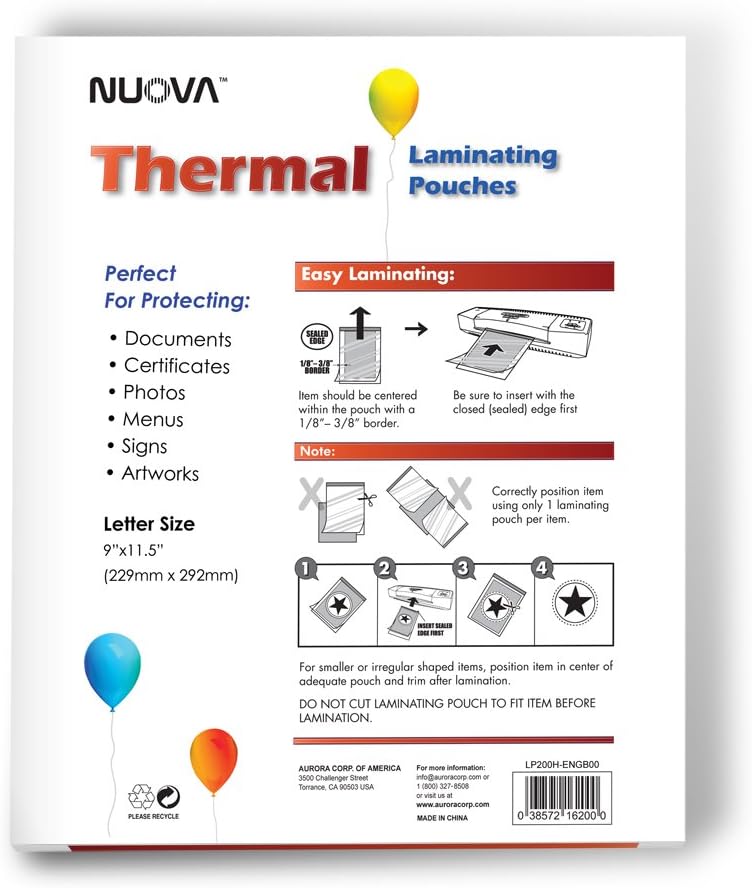 NUOVA Premium Thermal Laminating Pouches, 9" x 11.5"/Letter Size/3 mil, 200 Pack (LP200H) - Image 3