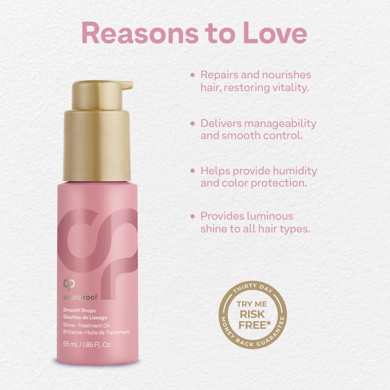 Colorproof Smooth Drops 1.86 Fl. Oz. Clear, Non-Greasy Anti-Frizz Hair Drops with a Frizz Elimination and Humidity-Resistant Formula, and Color Protection, White Tea Scent - Image 3