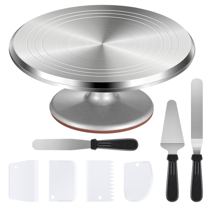 Puroma Cake Turntable 12 Aluminium Alloy Cake Stand Cake Decorating Kit with 3 Icing Spatulas and 4 Icing Combs Cake Decorating Supplies for Cake Cupcake Desserts