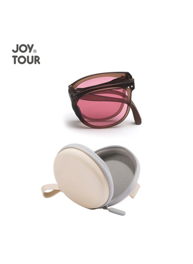 JOY TOUR Joytour Foldable Sungl, Outdoor Travel Trendy Light-blocking Anti-glare Uv Protection Gl, Pink Light Coffee Color - Image 1