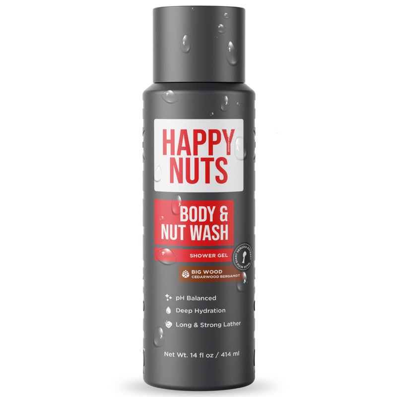 HAPPY NUTS Big Wood Body and Nut Wash - Moisturizing Men's Shower Gel, Bodywash with Deep Cleanse for Sensitive Skin - Men's Body Soap - Image 1