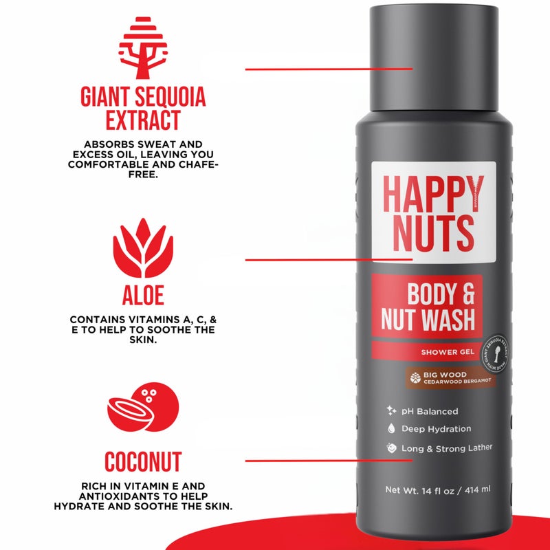 HAPPY NUTS Big Wood Body and Nut Wash - Moisturizing Men's Shower Gel, Bodywash with Deep Cleanse for Sensitive Skin - Men's Body Soap - Image 5