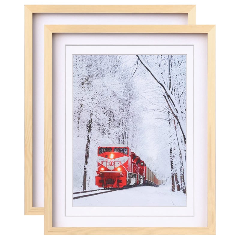 Egofine 16x20 Poster Frame Set of 2 Solid Wood Frame with Plexiglass Matted for 11x1412x16 for Wall Mounting Hanging Picture Frame Vertically or Horizontally Natural Wood