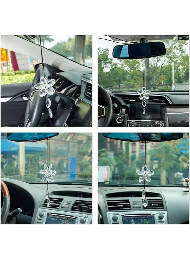يا إلهي دلاية سيارة كريستال زهرة مرآة رؤية خلفية معلقة زخرفة سيارة محظوظ وديكور منزلي شفاف مع صندوق هدايا - Image 3