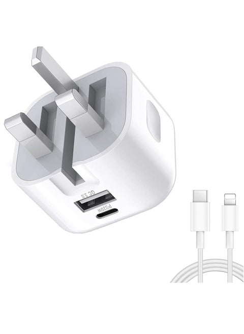 20W USB C Charger Block, 2-Ports [USB-C + USB] Charging Station, QC PD3.0 GaN Fast Charging Block, Type C Power Adapter for iPad Pro/iPhone/Samsung Note/Galaxy (With Cable)