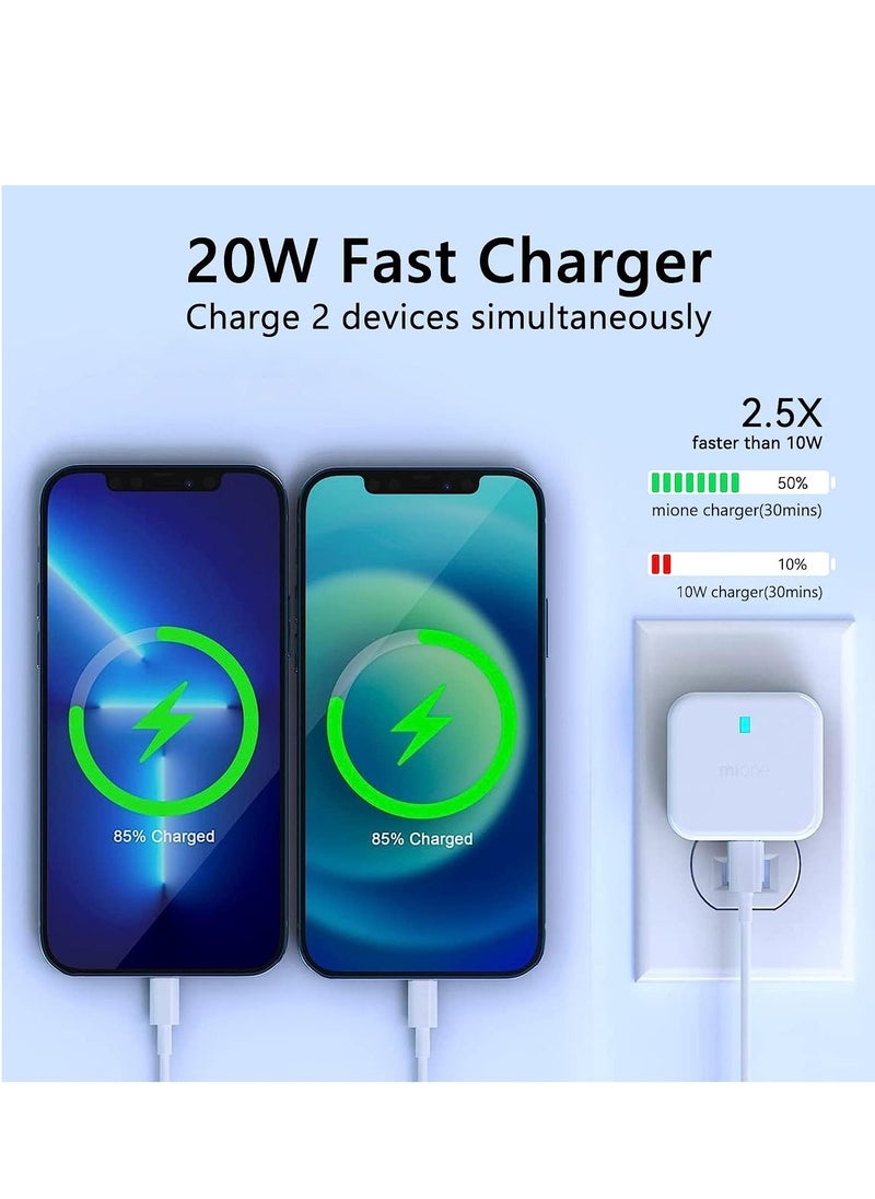 20W USB C Charger Block, 2-Ports [USB-C + USB] Charging Station, QC PD3.0 GaN Fast Charging Block, Type C Power Adapter for iPad Pro/iPhone/Samsung Note/Galaxy (With Cable)