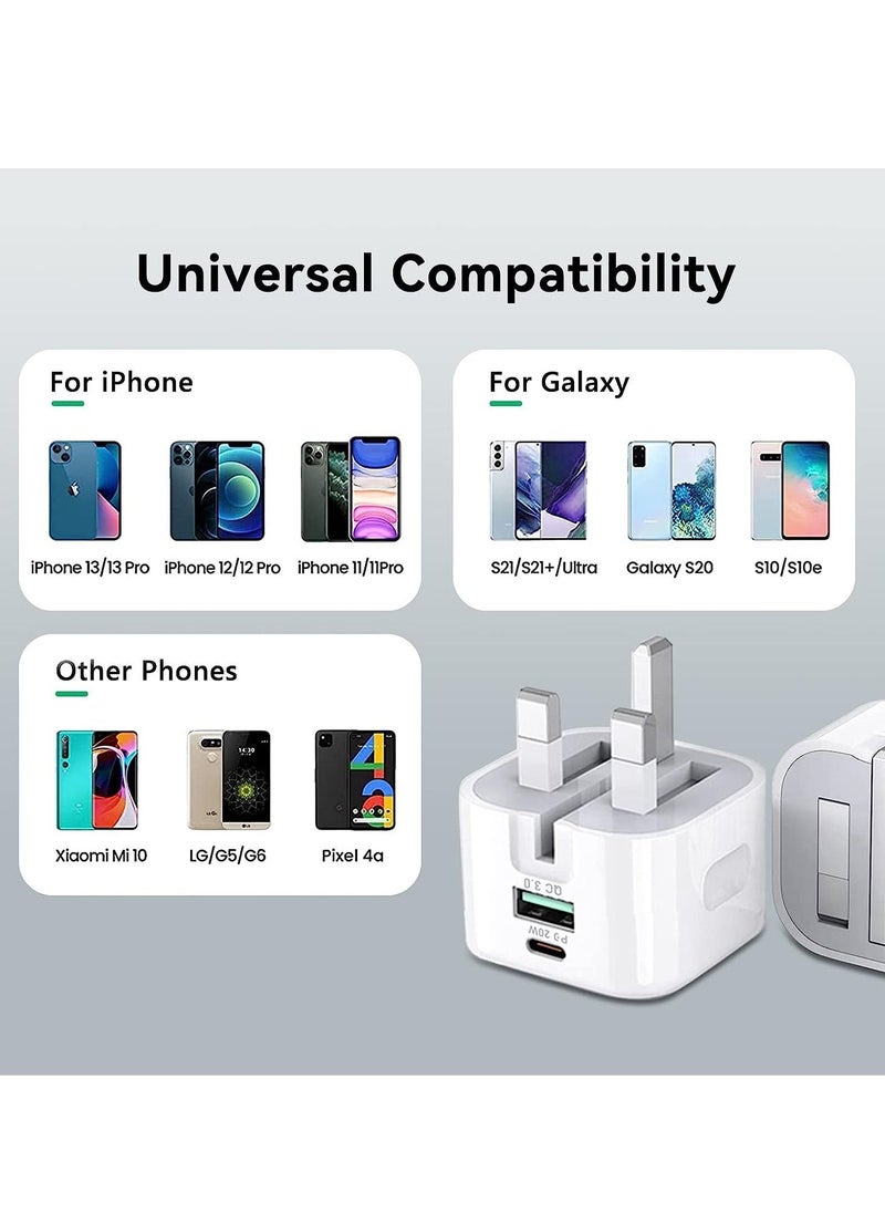 20W USB C Charger Block, 2-Ports [USB-C + USB] Charging Station, QC PD3.0 GaN Fast Charging Block, Type C Power Adapter for iPad Pro/iPhone/Samsung Note/Galaxy (With Cable)