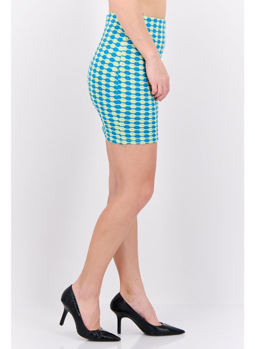 MANGO Women Textured Mini Skirt, Turquoise Combo  - Image 2