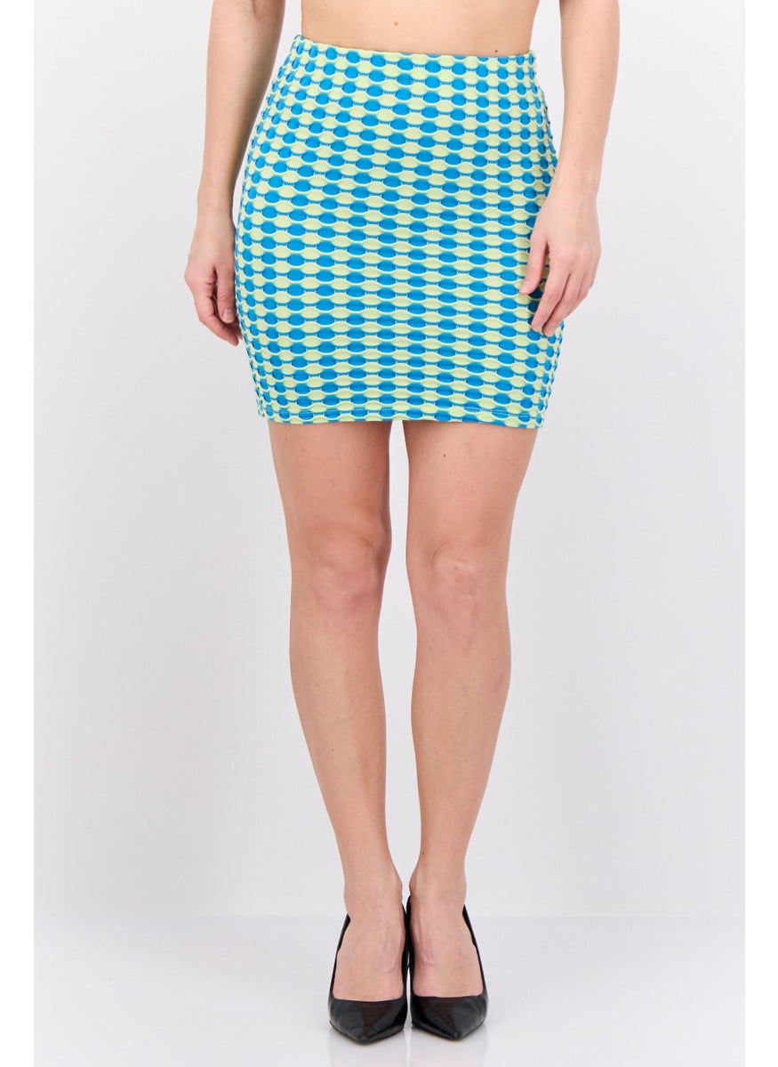 MANGO Women Textured Mini Skirt, Turquoise Combo  - Image 1