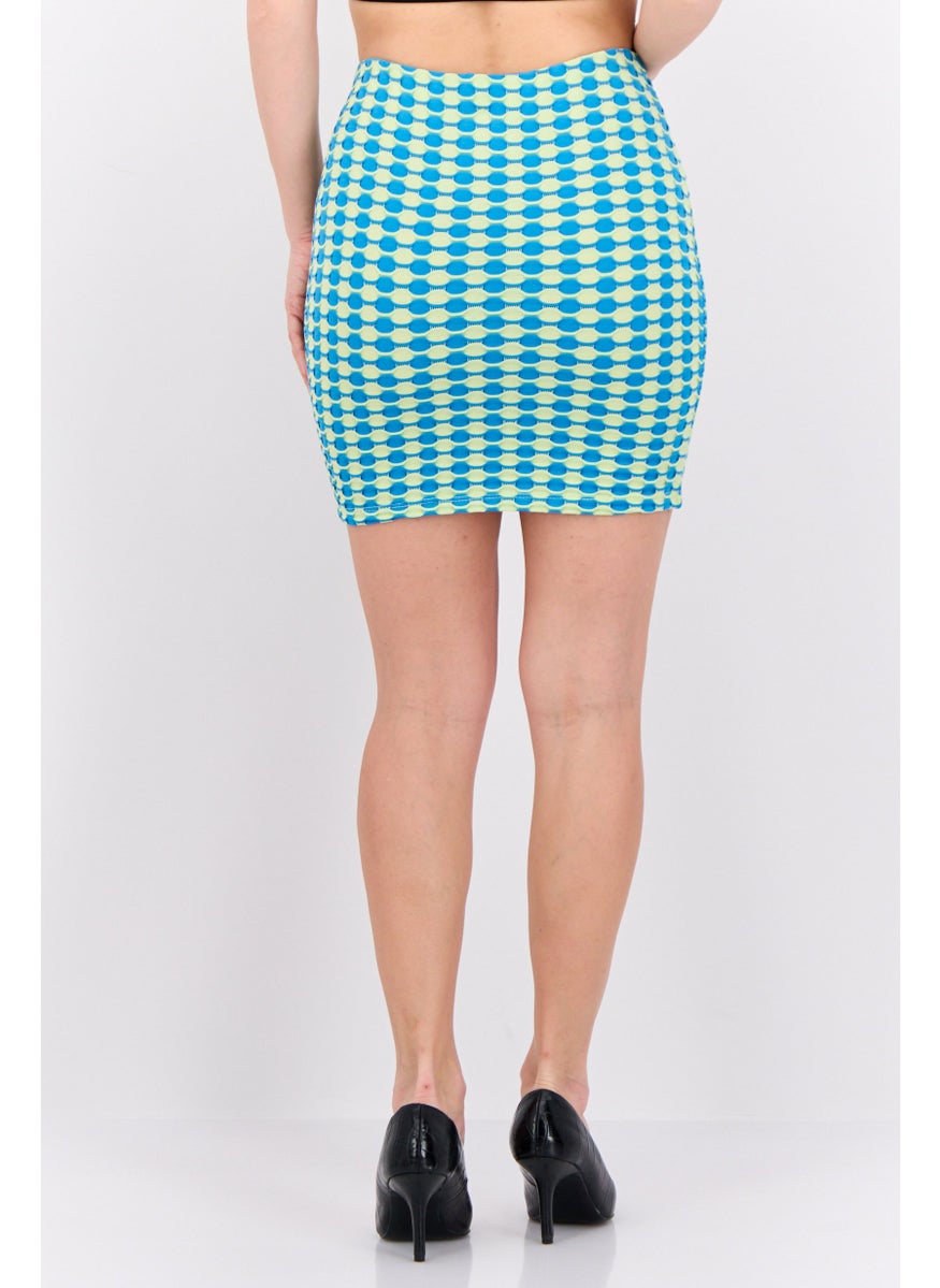 MANGO Women Textured Mini Skirt, Turquoise Combo  - Image 3