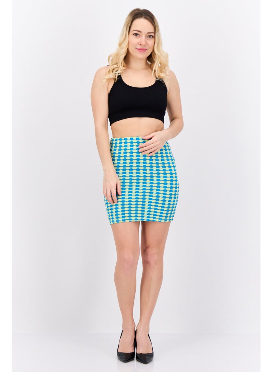 MANGO Women Textured Mini Skirt, Turquoise Combo  - Image 4
