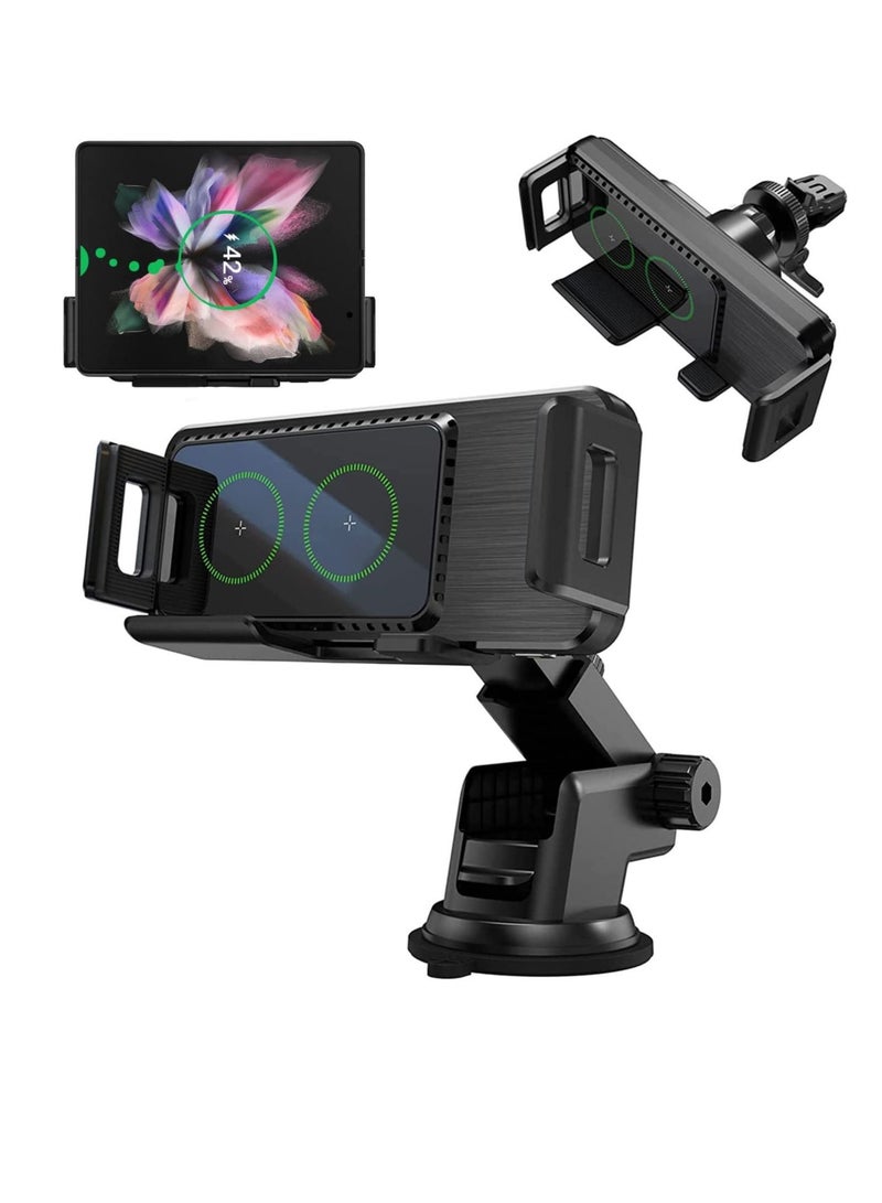 Excefore Wireless Car Charger for Galaxy Z Fold 3 Car Mount, Car Phone Holder Mount Dashboard Air Vent Windshield Compatible with Samsung Galaxy Z Flip 3 S21 Ultra, for iPhone 13 13 Pro Max 12, Geogle Pixel 6 - Image 1