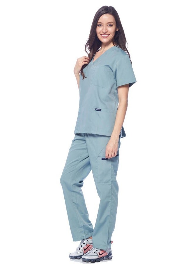 DAGACCI Women's and Men's Medical Scrubs Top and Pants Set, Seaform_, S - Image 3