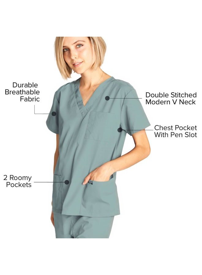 DAGACCI Women's and Men's Medical Scrubs Top and Pants Set, Seaform_, S - Image 5