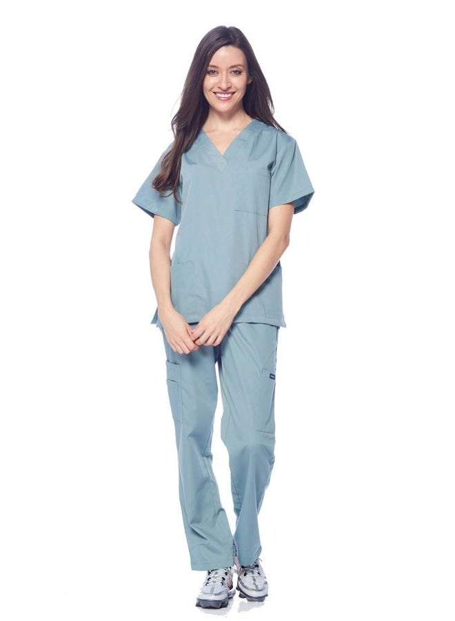 DAGACCI Women's and Men's Medical Scrubs Top and Pants Set, Seaform_, S - Image 2