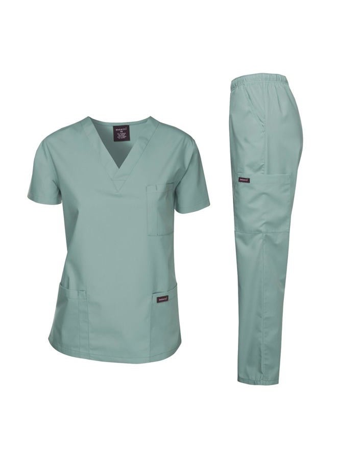 DAGACCI Women's and Men's Medical Scrubs Top and Pants Set, Seaform_, S - Image 1