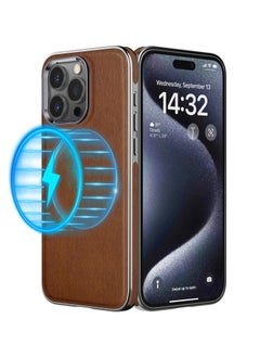 Aookay For iPhone 16 Pro Case, Compatible with Magsafe Premium Leather with Microfiber Lining Business Classic Cover Soft Grip Shockproof Magnetic Cases for iPhone 16 Pro (Brown)  - Image 1