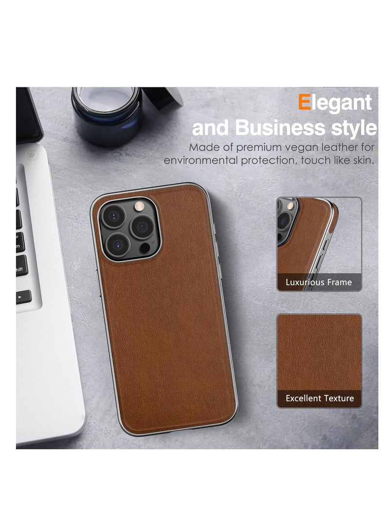 اووكاي جراب لهاتف iPhone 16 Pro، متوافق مع جراب Magsafe المصنوع من الجلد الفاخر مع بطانة من الألياف الدقيقة، جراب كلاسيكي للأعمال، جراب مغناطيسي مقاوم للصدمات ناعم المقبض لهاتف iPhone 16 Pro (بني) - Image 5