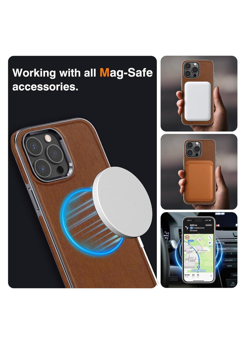 اووكاي جراب لهاتف iPhone 16 Pro، متوافق مع جراب Magsafe المصنوع من الجلد الفاخر مع بطانة من الألياف الدقيقة، جراب كلاسيكي للأعمال، جراب مغناطيسي مقاوم للصدمات ناعم المقبض لهاتف iPhone 16 Pro (بني) - Image 3