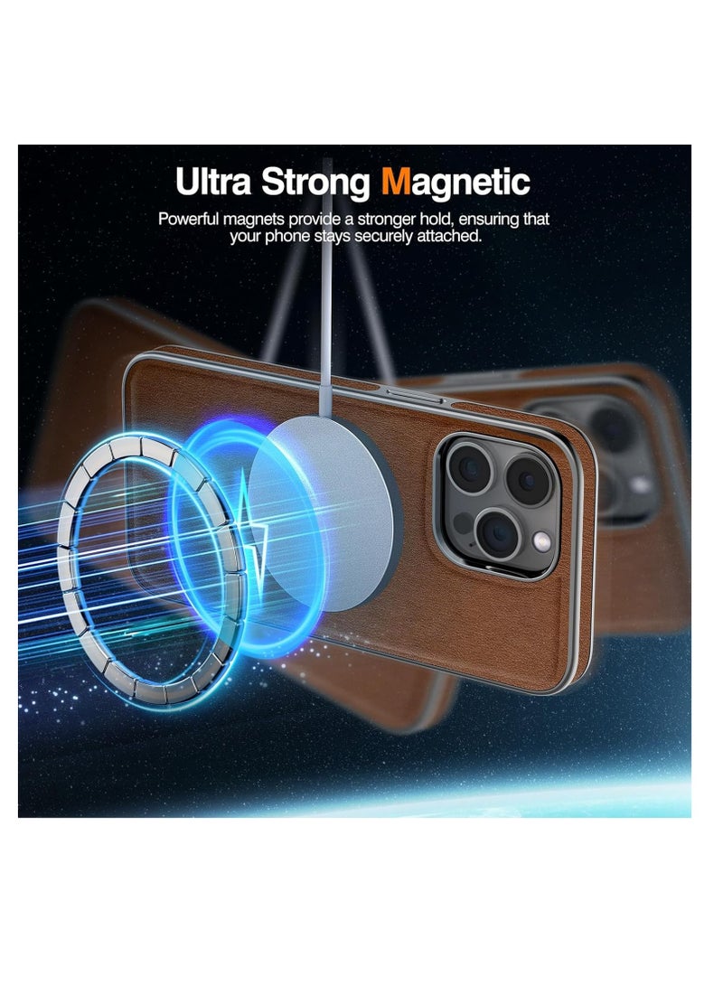 اووكاي جراب لهاتف iPhone 16 Pro، متوافق مع جراب Magsafe المصنوع من الجلد الفاخر مع بطانة من الألياف الدقيقة، جراب كلاسيكي للأعمال، جراب مغناطيسي مقاوم للصدمات ناعم المقبض لهاتف iPhone 16 Pro (بني) - Image 4